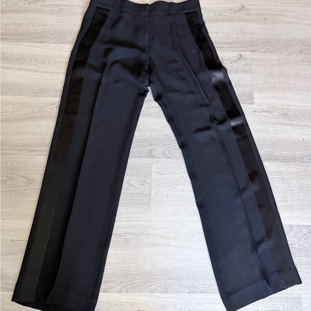 Gianni Versace Silk Tuxedo Pants Black Satin Stripe Italy Womens 8 30” Inseam